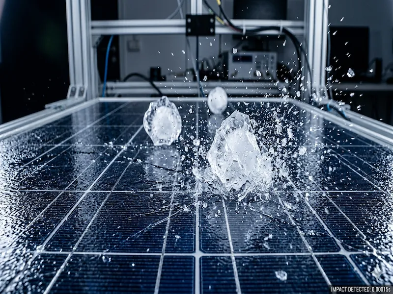 Test de rezistenta la impact cu grindina pentru sticla securizata a panourilor fotovoltaice - XProduse Eco